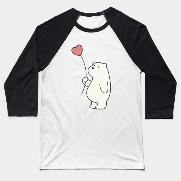 Kawaii Cute Polar Bear With Heart Baseball T-Shirt by wordsberry